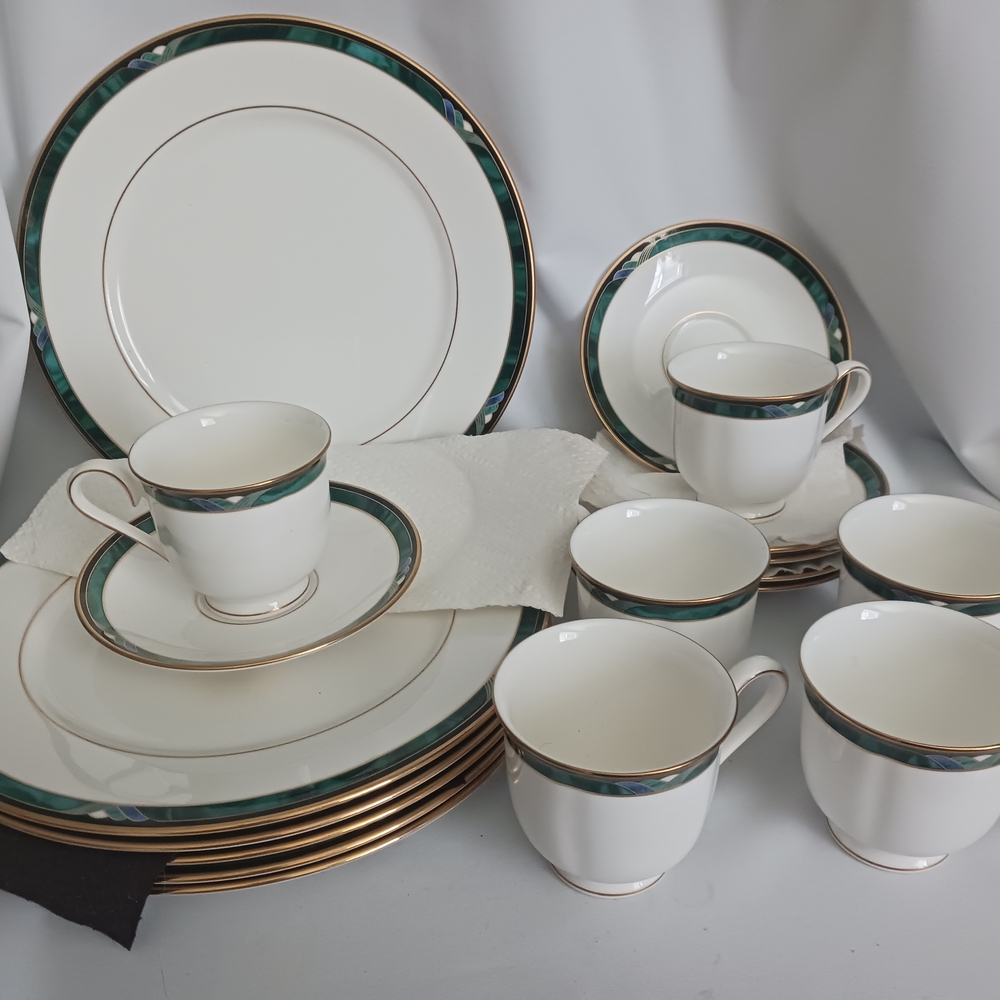Lenox White and Green Dinnerware Set with Gold Trim